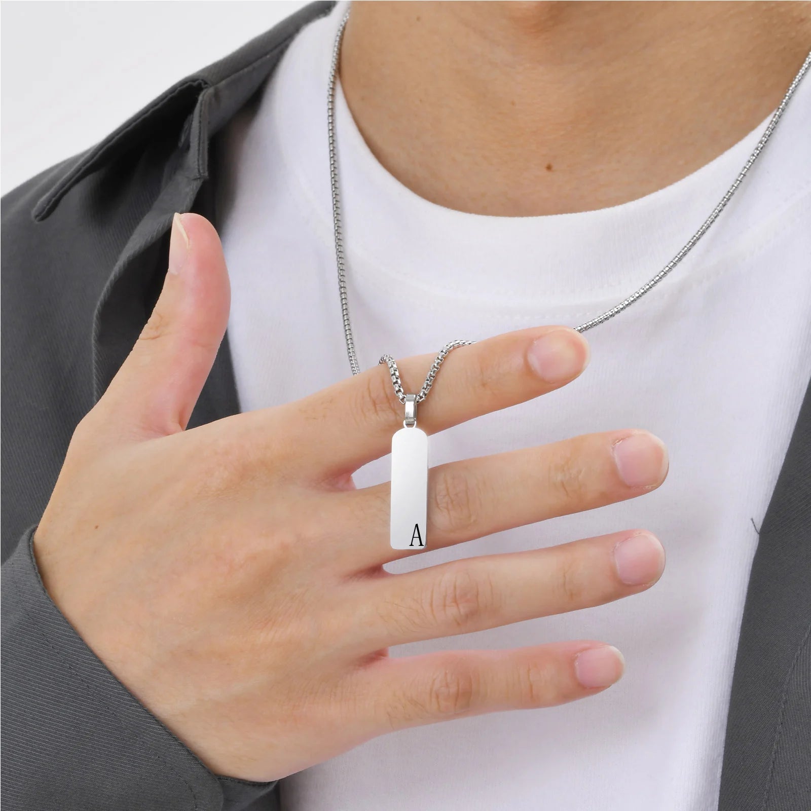 Initial Bar Mens Necklaces,Stainless Steel