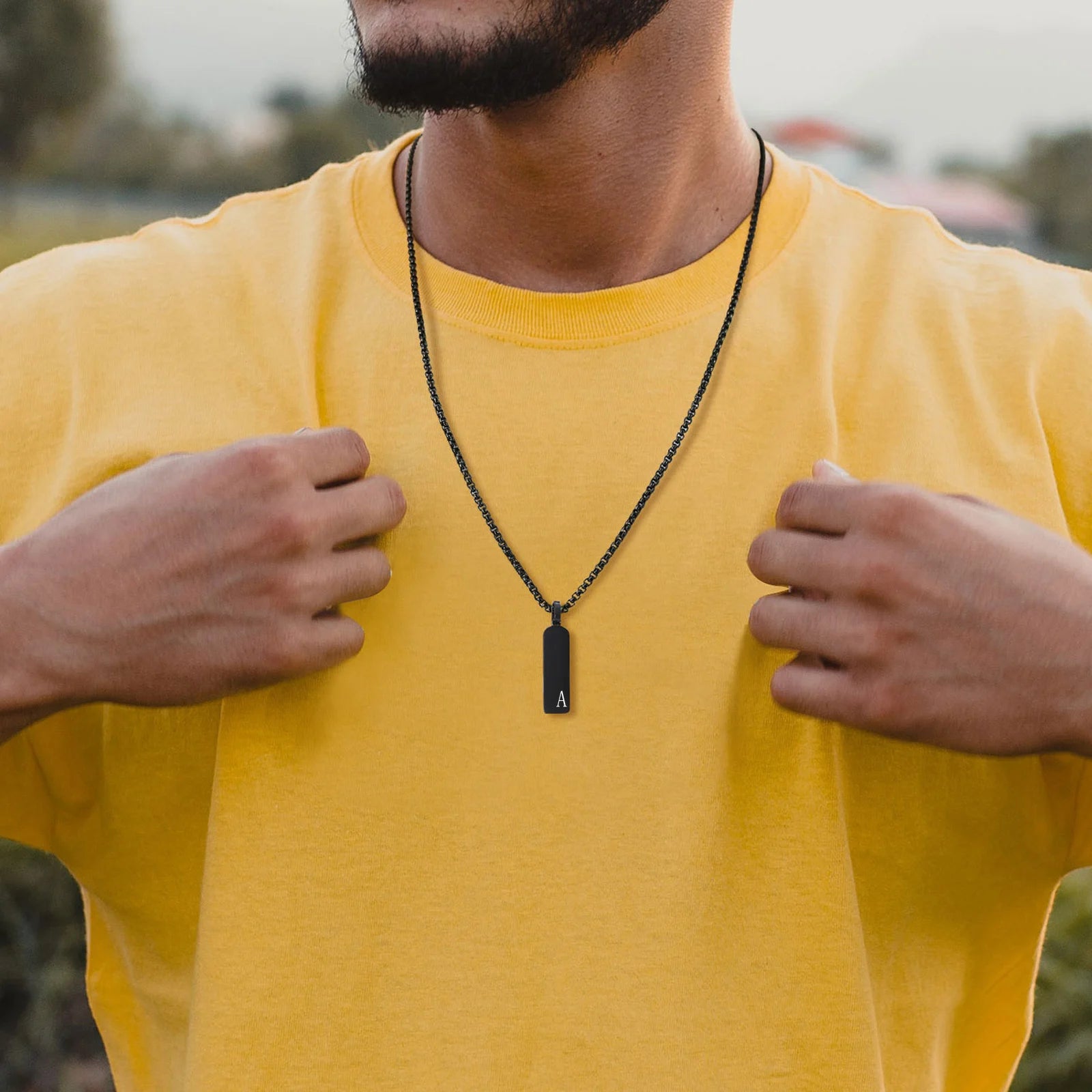 Initial Bar Mens Necklaces,Stainless Steel