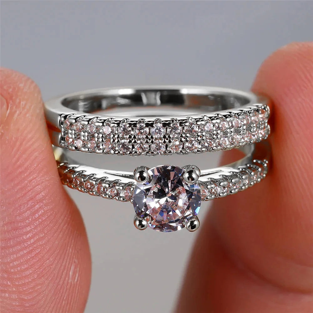Luxury Gold CZ Ring Set