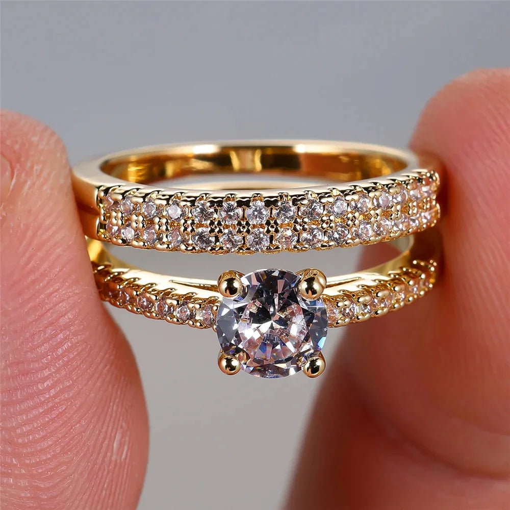 Luxury Gold CZ Ring Set