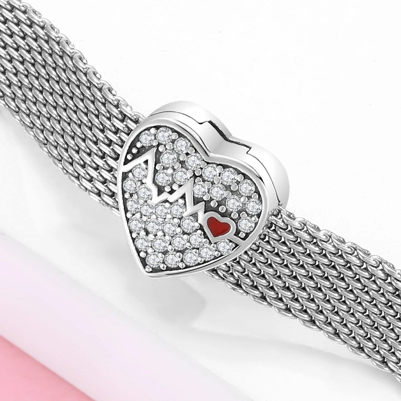 CZ Heart & Flower Clip Bead Charm
