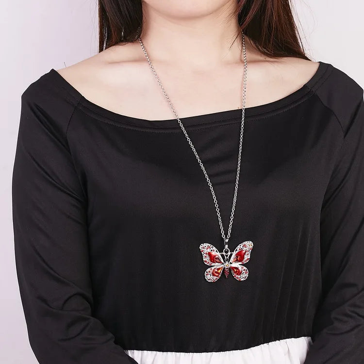 Sparkling Silver Butterfly Pendant Necklace
