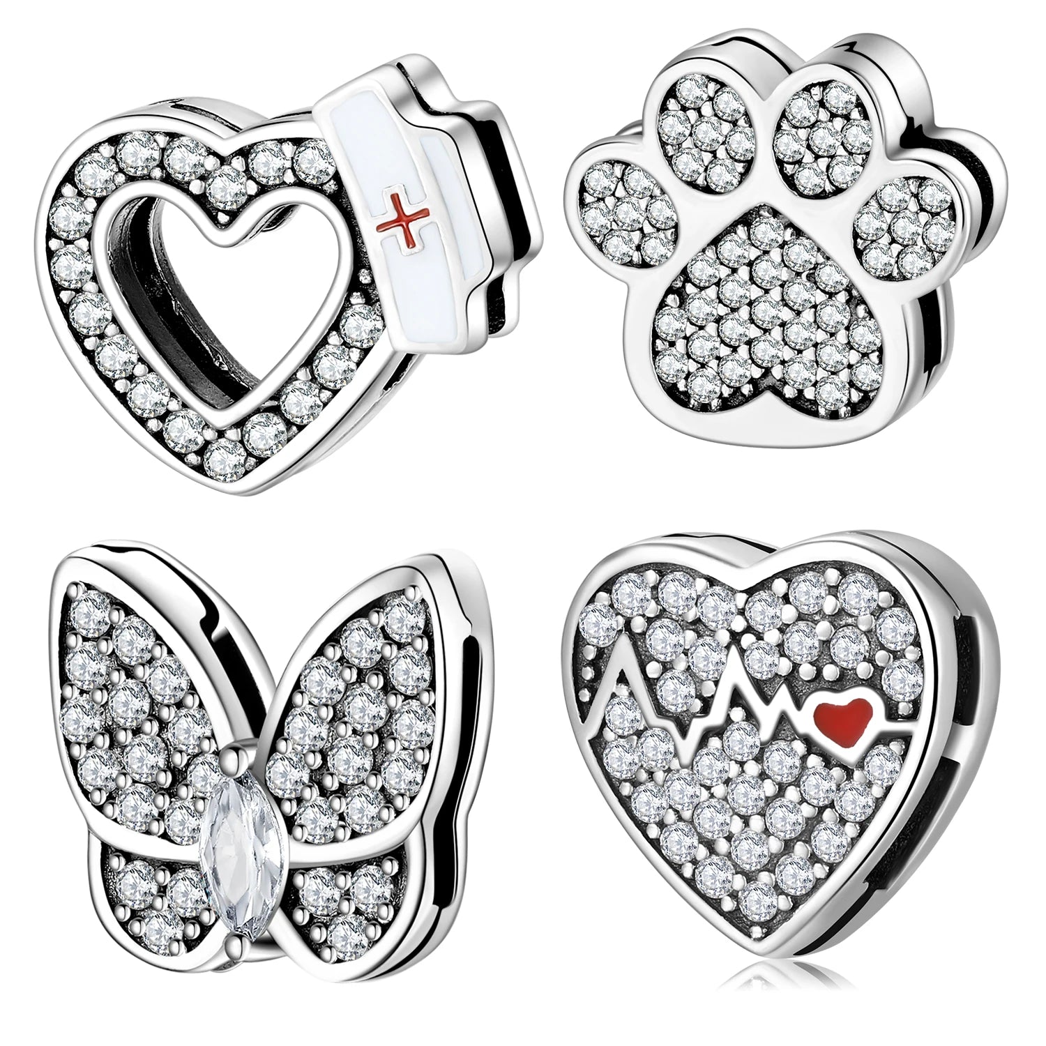 CZ Heart & Flower Clip Bead Charm