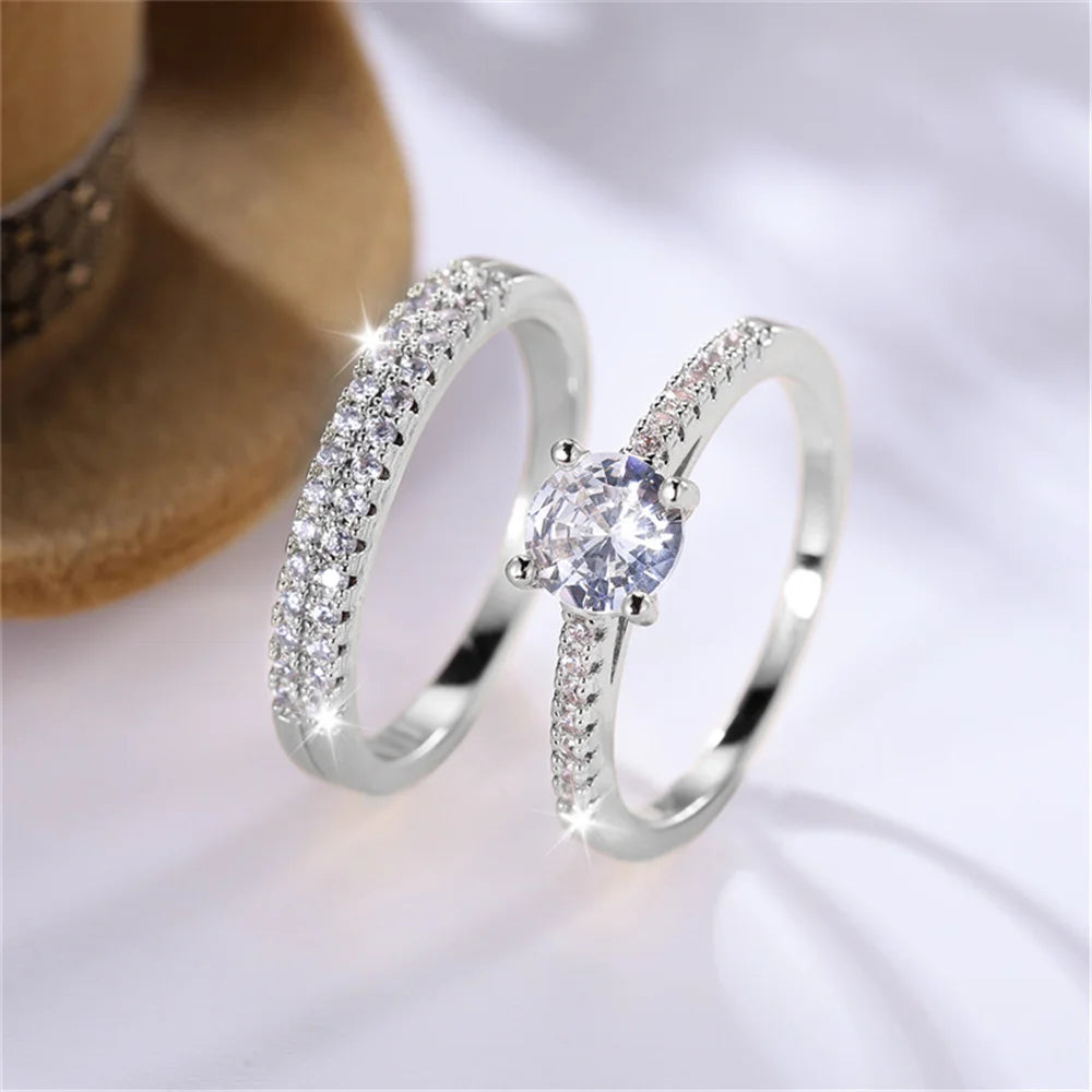 Luxury Gold CZ Ring Set