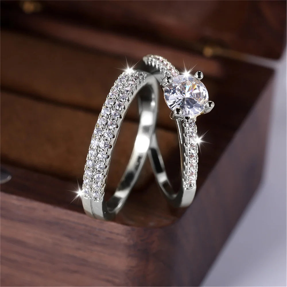 Luxury Gold CZ Ring Set