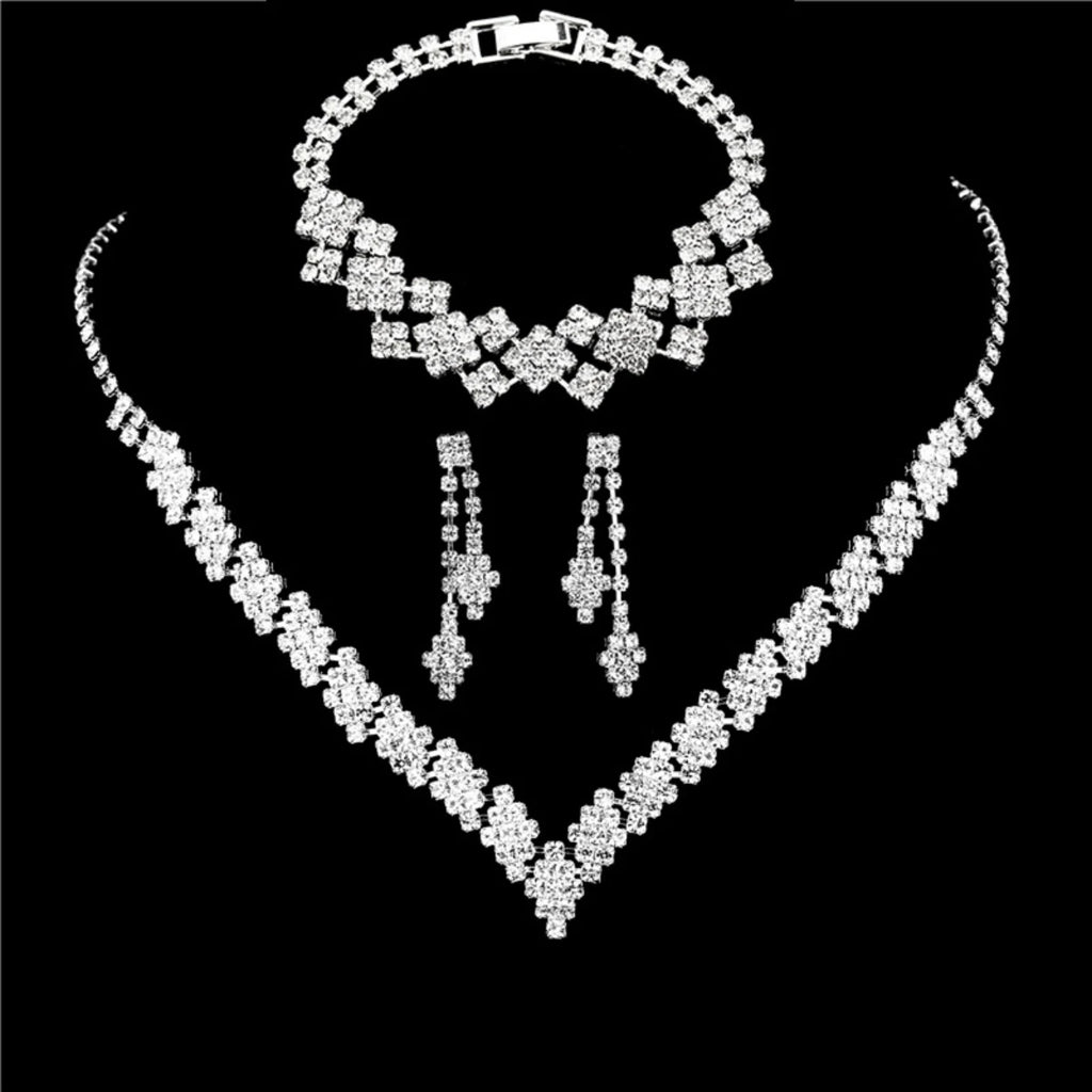 silver plated rhinestone folding tassel earrings necklace,