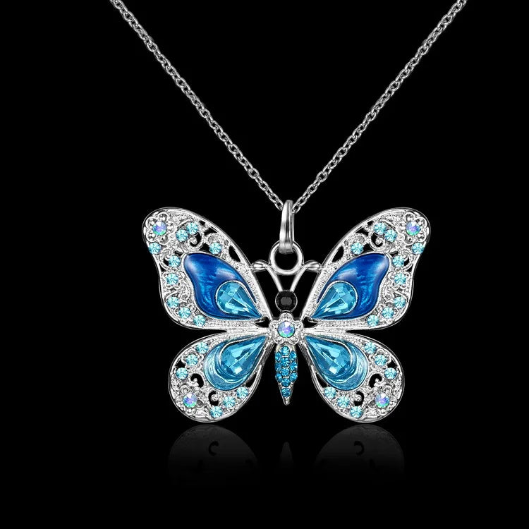 Sparkling Silver Butterfly Pendant Necklace