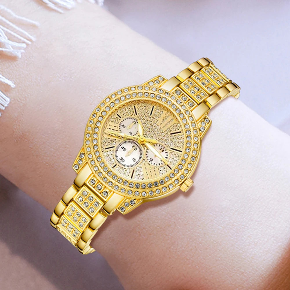 Women Ring Necklace Earring Rhinestone Fashion Wristwatch