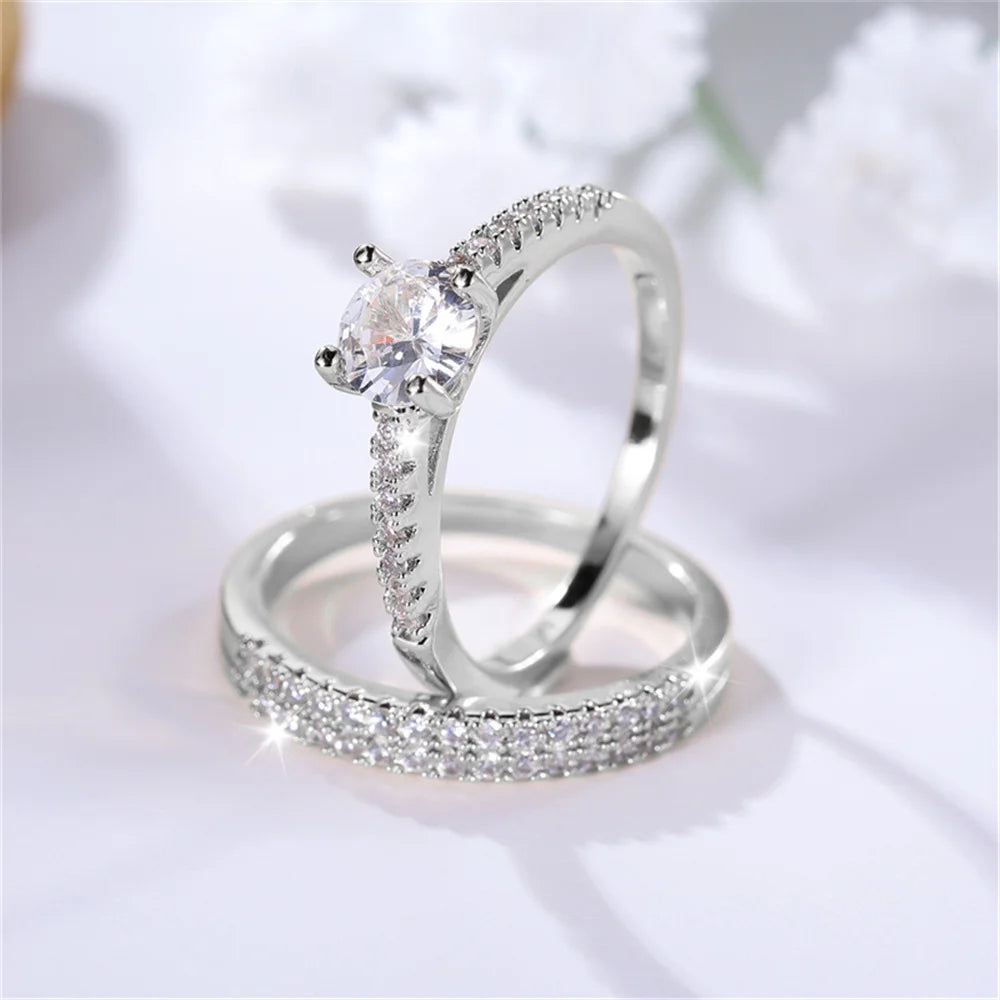 Luxury Gold CZ Ring Set