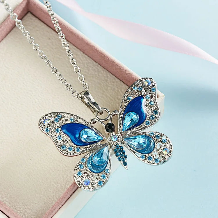 Sparkling Silver Butterfly Pendant Necklace